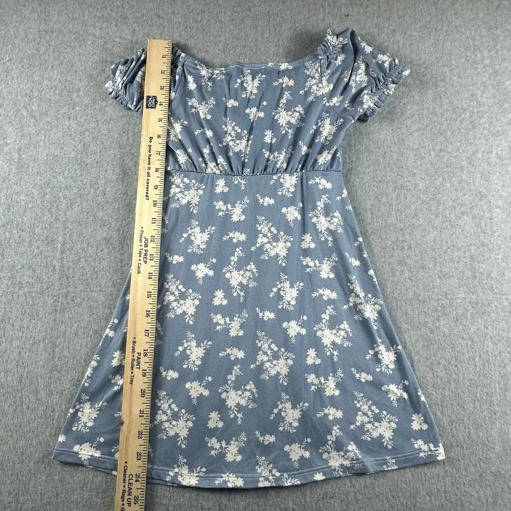 Moon Pink Girls Size 8 Blue White Floral Dress Puff Sleeve